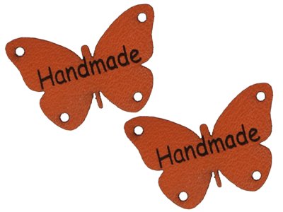 2 Applikationen/Label aus ökologischem Kunstleder ca. 20x30mm - Handmade-Schmetterling - hellbraun