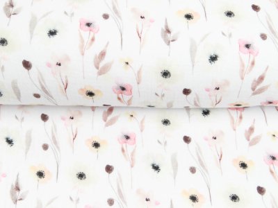 Musselin Double Gauze Digitaldruck Mix Stormy Snoozy - Stielblumen - weiß
