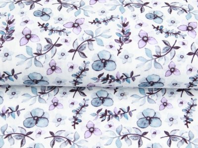 Musselin Double Gauze Digitaldruck Mix Lily Snoozy - Blüten und Zweige - weiß