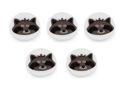 Kinderknöpfe 5 Stück/15 mm - Waschbär - weiß