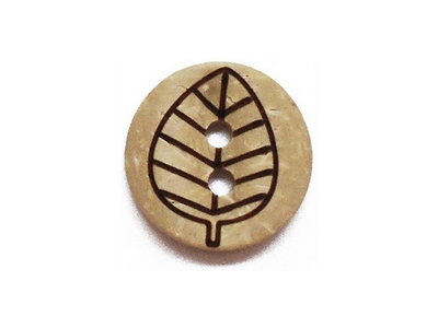 Kokosnuss-Knopf 15 mm - Blatt - 5 Stück