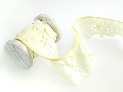 Rüsche Spitze eingefasst mit englischer Stickerei 50 mm - uni gelb