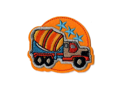 Stick - Applikation zum Aufbügeln ca. 6,5 cm x 5,5 cm - orangener Betonmischer - orange