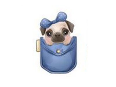 Transfer-Applikation zum Aufbügeln ca. 5,0 cm  x 8,0 cm - Mopsbaby im Brustbeutel