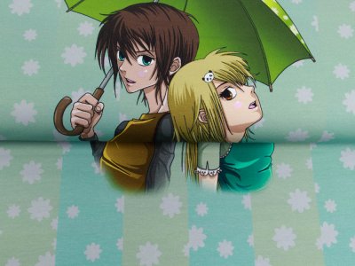 Sweat French Terry PANEL ca. 65 cm x 150 cm Manga Teens - Teens mit Regenschirm - altmint