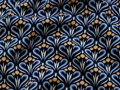 Webware Viskose woven stylez retro - Ornamente im Retrolook - marineblau