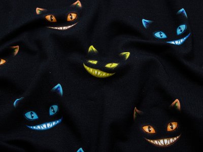 Jersey Digitaldruck toff ghost cats - grinsende Katzen - schwarz-gelb