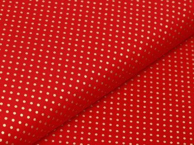 Webware Baumwolle Popeline mit Foliendruck - goldene mini Punkte - rot