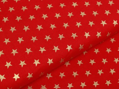 Webware Baumwolle Popeline mit Foliendruck - goldene blitzende Sterne - rot