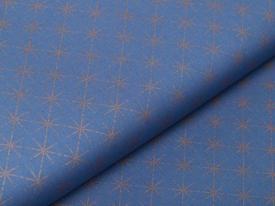 Webware Baumwolle Popeline mit Foliendruck - goldene Sterne - indigoblau