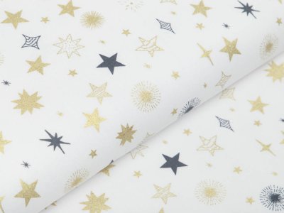 Webware Baumwolle Popeline mit Foliendruck - Weihnachtliche Sterne - wollweiß