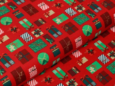 Webware Baumwolle Popeline mit Foliendruck - Weihnachtsgeschenke - rot