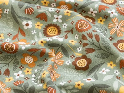 Jersey - Blumenwiese - khaki-grün
