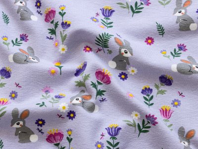 Jersey - Hasen auf Blumenwiese - violett