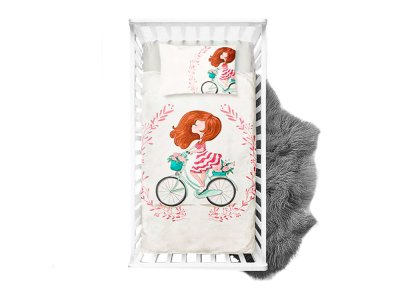 Webware Baumwolle Panel 75cm x 100cm Mädchen mit Fahrrad