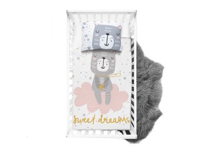 Webware Baumwolle PANEL 75 cm x 100 cm - Sweet Dreams Bär - weiß