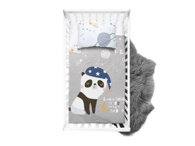 Webware Baumwolle PANEL 100 cm x 135 cm - Love you to the Moon Schlafbär - grau