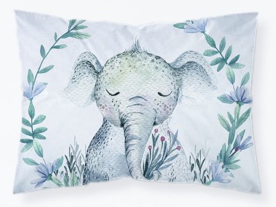 Webware Baumwolle PANEL 30 cm x 40 cm - schlafender Elefant im Blumenkranz