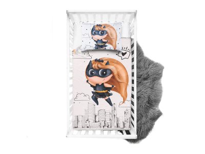 Webware Baumwolle PANEL 75 cm x 100 cm - Superheldin Cat-Mädchen - weiß