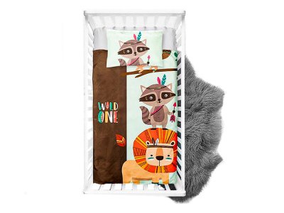 Webware Baumwolle Panel 100cm x 135 cm Indianer-Waschbär und Löwe