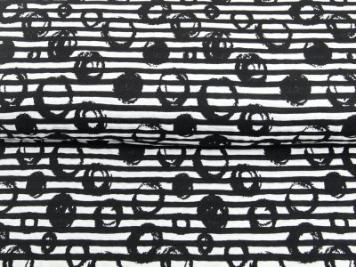 KDS Queen's Collection Estella - Jersey Jacquard - Abstrakte Kreise auf Streifen - schwarz/weiß