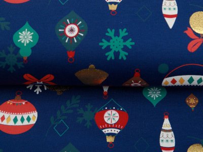 Jersey mit Foliendruck - Weihnachtskugeln und Glocken - marine