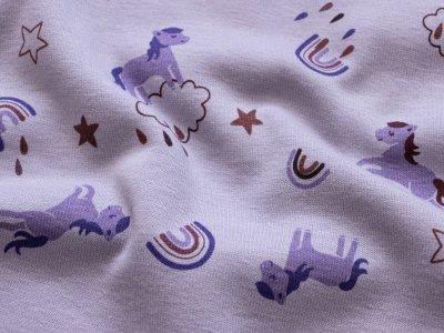 Alpenfleece Happy Fleece Unicorn - Pferdchen und Regenbögen - altlila