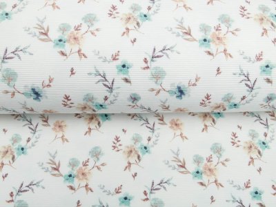 Jersey OTTOMAN - Querrippe - Aquarelle-Blumen - weiß/grün