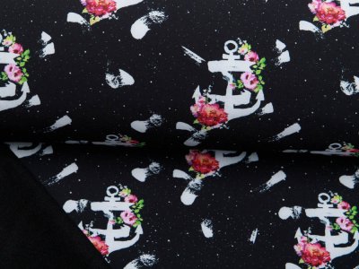Jackenstoff Softshell I am my own kind of beautiful by Katinoh - romantische Anker - nachtblau