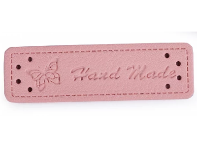 Kunstleder Aufnäher ca. 15 x 50 mm - Hand Made mit Schmetterling - rosa
