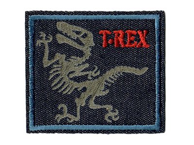 Applikation zum Aufbügeln ca. 5,8 cm x 5,8 cm - T-Rex quadratisch - blau / rot