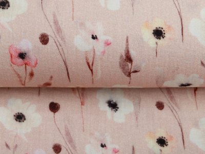 Musselin Double Gauze Digitaldruck Mix Stormy Snoozy - Stielblumen - rosé