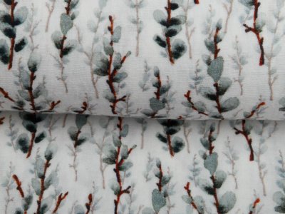 Musselin Double Gauze Digitaldruck Mix Lily Snoozy - Eukalyptuszweige - weiß