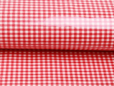 Beschichtete Webware Baumwolle extra Stark - Karo/Vichy - weiß/rot