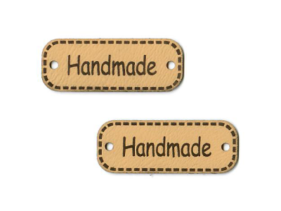 2 Applikationen / Label aus ökologischem Kunstleder ca. 15x40mm - Handmade - vanille