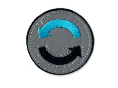 Stick - Applikation Reflektor zum Aufbügeln ca. 4,5 cm x 4,5 cm - Yin-Yang Pfeile - grau-türkis
