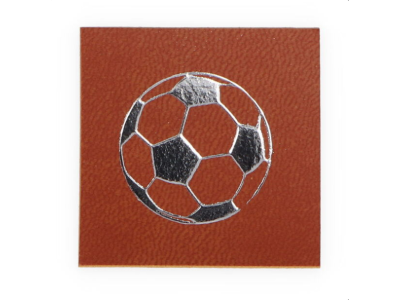 Applikation/Label aus ökologischem Kunstleder - Fußball - hellbraun-silberfarben