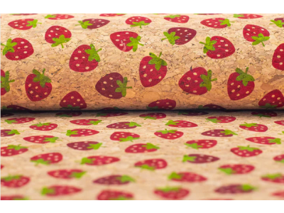 Kork Vegan Coupon 50 cm x 68 cm - fruchtige Erdbeeren - natur