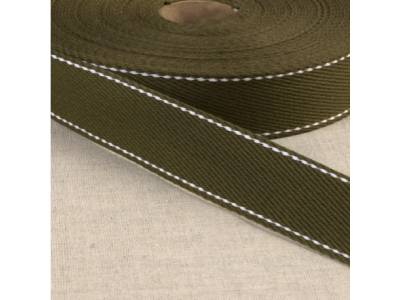 Gurtband Baumwolle 30 mm mit Ziernähten - uni khaki