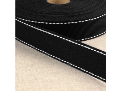 Gurtband Baumwolle 30 mm mit Ziernähten - uni schwarz