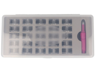 Spulenbox Nähfaden-Box mit 25 Spulen und Einfädler für Nähmaschinen - transparent 