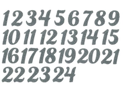 Transfer-Applikation zum Aufbügeln DIN A4 - Glitzer-Zahlen für DIY Adventskalender - silberfarben