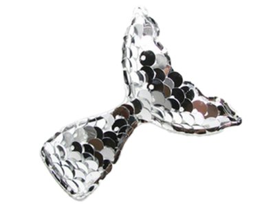 Applikation/Aufnäher gepolstert mit Glitter-Pailletten  ca. 55 mm x 50 mm -  Meerjungfrau-Flosse - silber