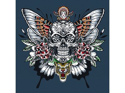 Jacquard Gobelin Dekostoff PANEL ca. 48 cm x 48 cm - Schmetterlings-Totenkopf - blau