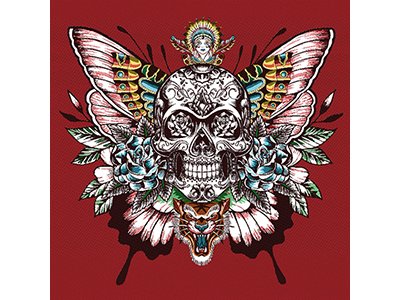 Jacquard Gobelin Dekostoff PANEL ca. 48 cm x 48 cm - Schmetterlings-Totenkopf - rot