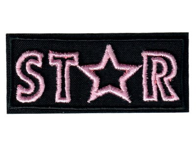 Applikation zum Aufbügeln ca. 8 cm x 3,5 cm - Star Stern - schwarz / rosa