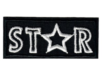 Applikation zum Aufbügeln ca. 8 cm x 3,5 cm - Star Stern - schwarz / weiß