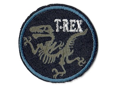 Applikation zum Aufbügeln ca. 5,5 cm x 5,5 cm - T-Rex Skelett - blau / weiß