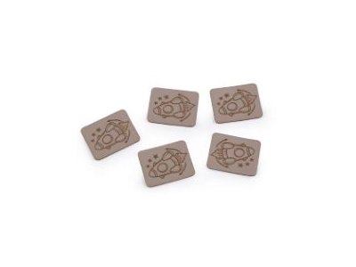 Applikationen/Label aus ökologischem Kunstleder ca. 23 mm x 30 mm - Rakete - grau
