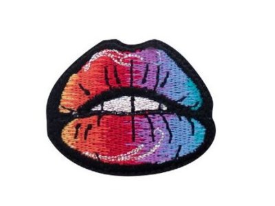 Applikation zum Aufbügeln ca. 5x4cm - Regenbogenlippen - schwarz